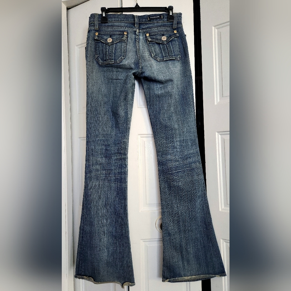 ROCK & REPUBLIC ORIGINAL SCORPIAN STRETCH LOW RISE FLARE JEANS 27 x 34.5"
